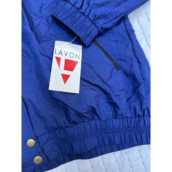 Vintage Lavon Windbreaker Navy Blue Embroidered Flowers Medium Jacket 90s - Picture 3 of 13